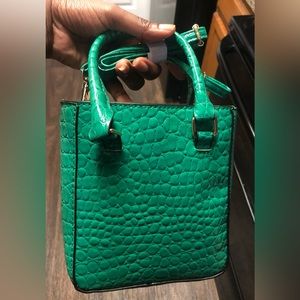 green faux crocodile Crossbody Bag With Handles Small